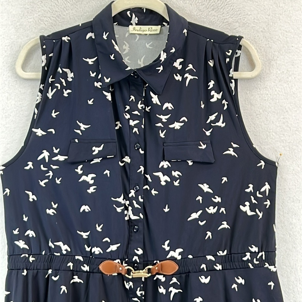 Indigo Rose Women’s Dress Sz 12 Navy/White Bird Print Rayon Blend Button-Front - Picture 3 of 11